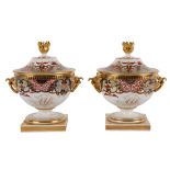 A pair of Worcester (Barr, Flight & Barr) Imari pattern urn-shaped sauce tureens and covers,