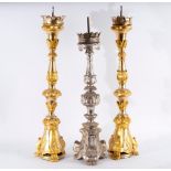 A pair of giltwood altar type pricket candlesticks,