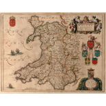 Jansson Blaeu (1596-1673), Wallia Principatus Vulgo Wales, colour engraved map, 38.