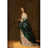 School of Jacot Frans van der Merick/Portrait of a Lady/full length wearing a blue satin dress with