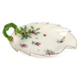 A Chelsea strawberry leaf-shaped dish, circa 1755, red anchor mark,