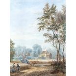Attributed to Martinus Schouman (Dutch 1770-1848)/Horse-Drawn Wagon In the Cornfields/watercolour,