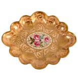 A Derby lobed lozenge dish with a central rose spray, probably by William Billingsley,