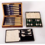 A set of six silver ivory handled fruit knives and forks, HF, Sheffield 1900,