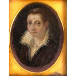 17th Century School/Portrait miniature of a Young Lady/wearing a dress with a lace collar and a