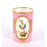 An English porcelain cylindrical pink ground vase,