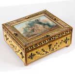 A Regency paper scroll box, the lid with print of Venus and Cupid,