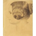 19th Century English School/Portrait of a Lady/pencil and coloured chalk,
