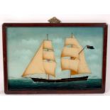 Early 20th Century Chinese School/British Sailing Ship/reverse painting on glass,