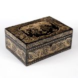 A painted 19th Century jewel box, with Chinoiserie designs to cover and sides,