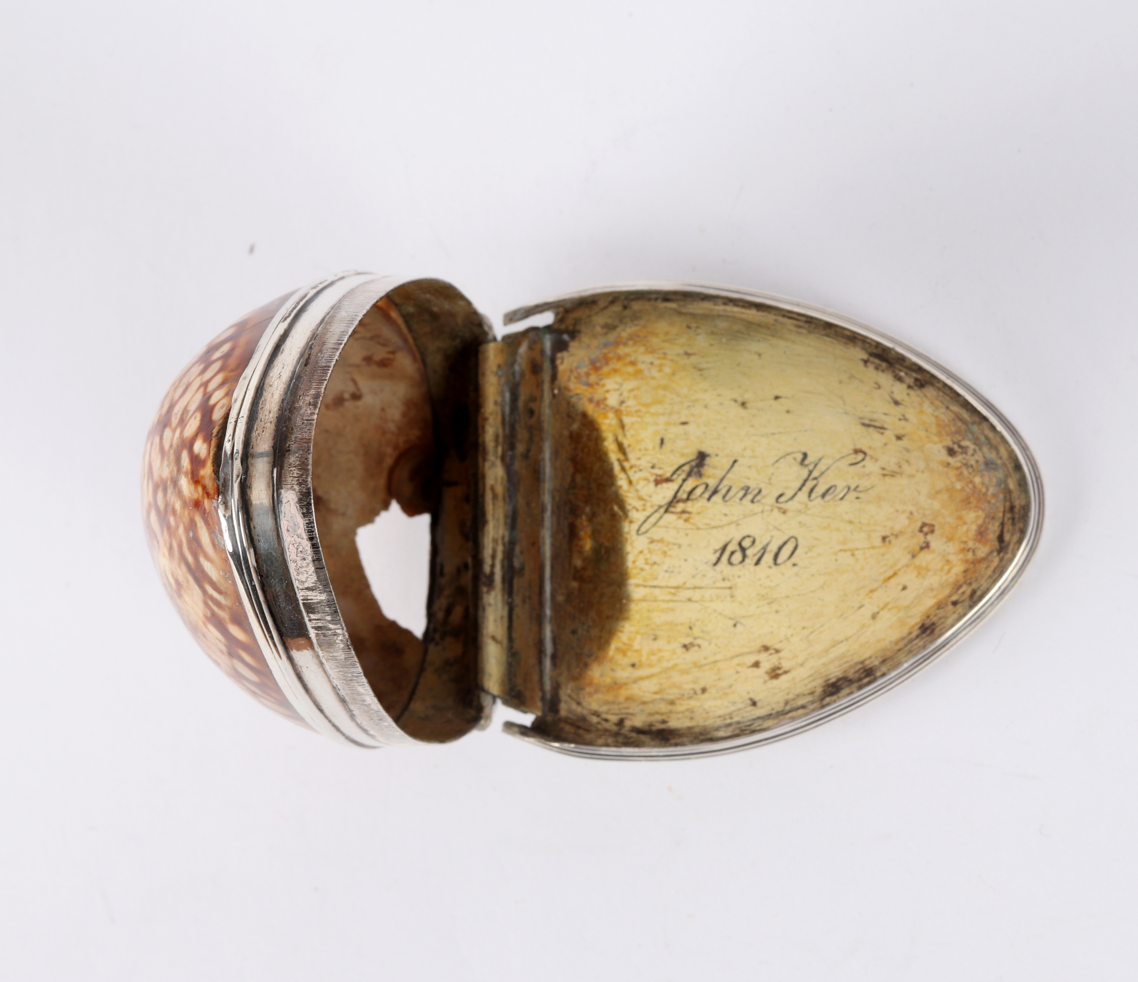 A mid 18th Century silver and cowrie shell box,