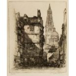 E Sharland/Toledo Cathedral/signed etching,