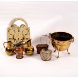 A painted clock face, Sam Nixon, Newcastle, a brass cauldron, a two-handled coal pail,