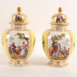 A pair of Dresden jars and covers, circa 1900, possibly Helena Wolfson, A R monogram,