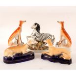 A Staffordshire pottery zebra, 21cm high,