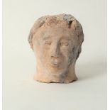 A pottery model of a male head,