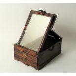 A Chinese hardwood shaving stand with mirror to the hinged cover and drawer beneath,