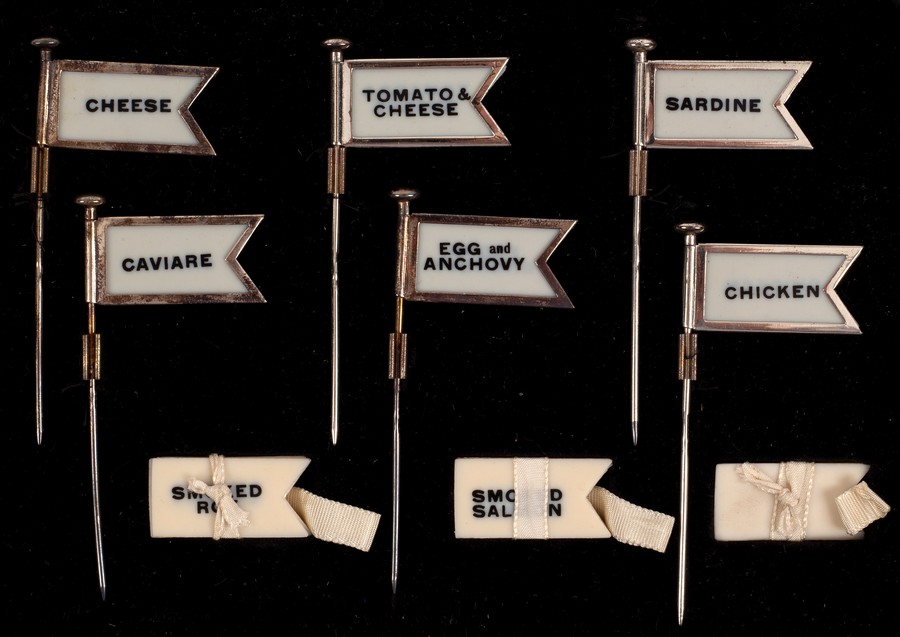 A set of silver sandwich flags, AS, Birmingham 1936, with interchangeable ivorine labels for Caviar, - Image 2 of 3