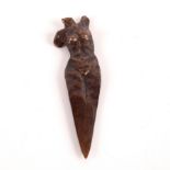 A French bronze letter opener in the form of a nude figure,