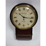 A mid 19th Century mahogany drop head wall clock, the white painted wooden dial signed Hayter, Bath,