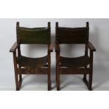 A pair of Italian 17th Century style chairs with leather panel backs and seats,