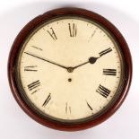 A circular kitchen clock, the painted dial with Roman numerals, fitted a fusee movement,