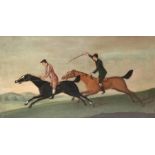 18th Century Naive School/Two Hunters Racing/oil on canvas,