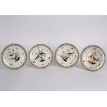 A set of four Berlin ornithological plates, late 19th Century, pierced rims,