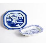Two Chinese export blue and white meat dishes of canted rectangular form, each misfired,