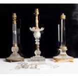 A Regency lustre table light hung nine glass drops,