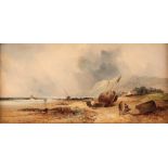 W Wall/Beached Fishing Boats/signed/oil on canvas/19cm x 39cm