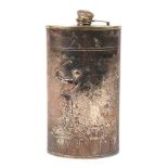 An American hip flask embossed a golfer driving on a tree lined fairway,