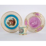 Two Minton pierced dessert plates, mid to late 19th Century, the first with printed puce mark,