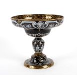 A Minton Limoges enamel style black ground coupe, circa 1855-60, gilt Minton mark,