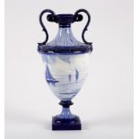 A Royal Crown Derby vase printed blue with maritime scene by WEJ Dean,
