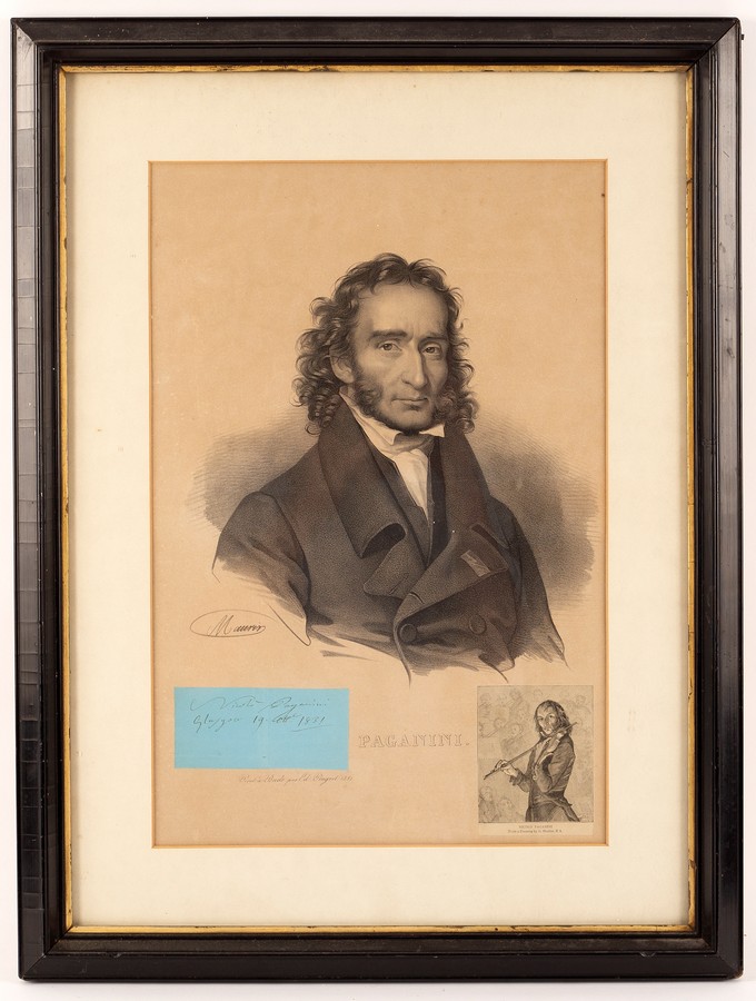 After Édouard Pingret/Portrait of Niccolò Paganini/half-length/bearing an applied autograph, - Image 2 of 3