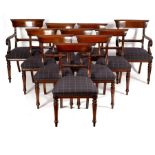 A set of ten William IV style mahogany dining chairs with bar backs and upholstered seats,