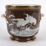 A Pillivuyt Limoges pâte-sur-pâte pale brown ground wine cooler, circa 1870,