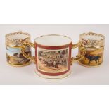 Two Lynton porter mugs, painted with setters, spaniels and retrievers in moorland,