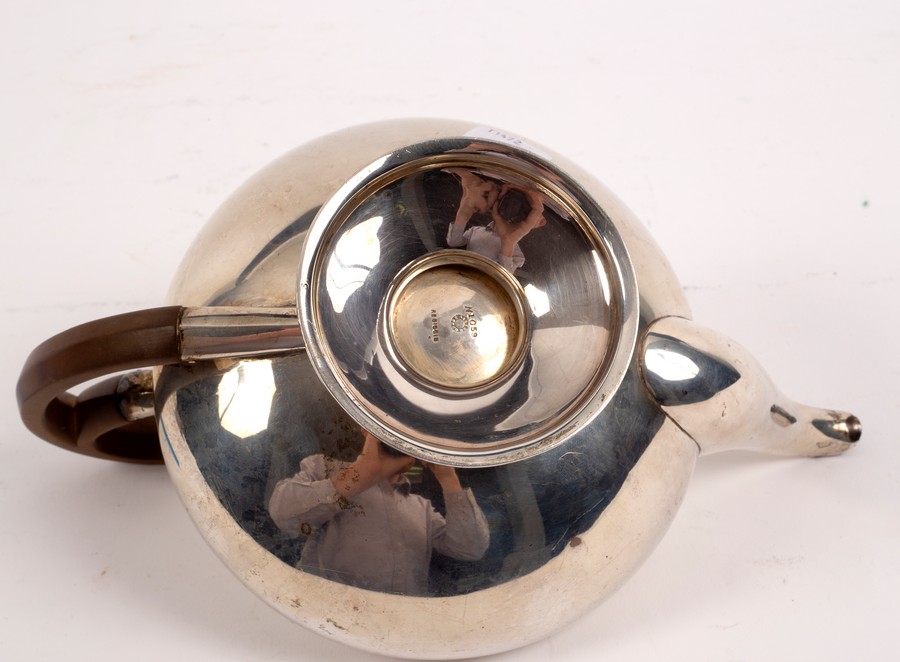 A silver teapot, JR, Sheffield 1918, of circular form with fruitwood finial and handle, - Image 2 of 2