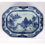 A Chinese export blue and white meat dish of canted rectangular shape,
