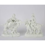 A pair of late 19th Century Continental white porcelain figures of a gallant and companion seated