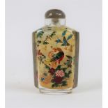 A Chinese snuff bottle and cover, the interior pained peacocks,