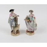 Two Meissen figures, circa 1860, she holding basket of flowers and standing by an urn,