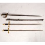 A ceremonial dress sword with pierced brass hilt and shagreen handle, the brass sheath for the same,