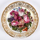 A Spode or Coalport cabinet plate painted a full bouquet of flowers and a chaffinch,