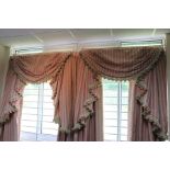 A pair of pink moiré striped curtains, 224cm x 124cm,
