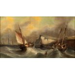 Follower of William Calcott Knell /Fishing Vessels Trawling in Choppy Seas/oil on canvas,