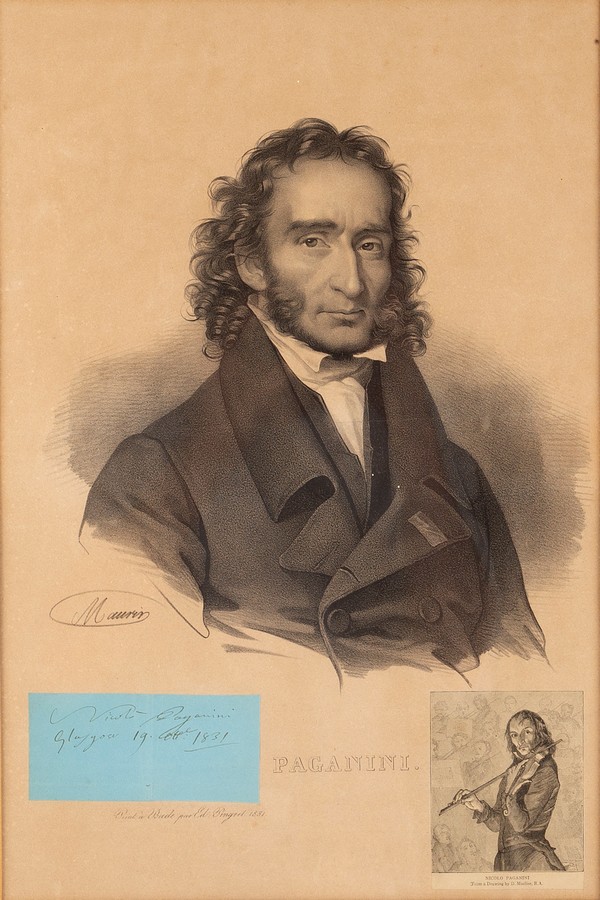 After Édouard Pingret/Portrait of Niccolò Paganini/half-length/bearing an applied autograph,