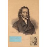 After Édouard Pingret/Portrait of Niccolò Paganini/half-length/bearing an applied autograph,